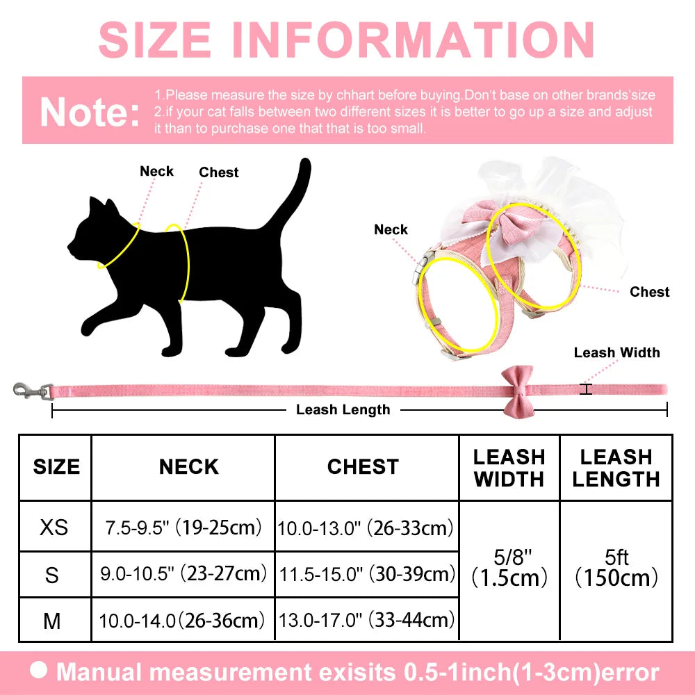 Cute Bowknot Cat Harness Dress with Leash